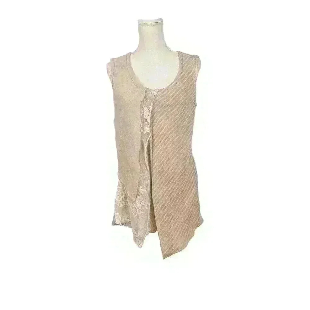 MARILIU MODA Woman's BEIGE/NUDE Shirt TUNIC Multi Layer Texture ITALY size Med - Picture 8 of 10